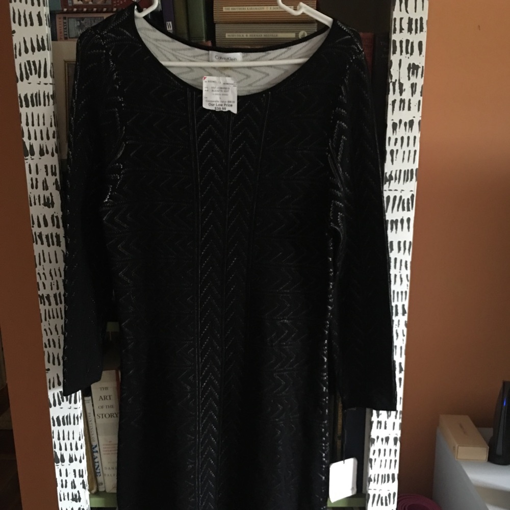 Calvin Klein knit long sleeve dress belie the knee, form fitting, black - Picture 2 of 3